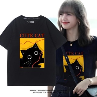 Lisa Same Cat เสื้อยืดแขนสั้นผ้าฝ้ายแท้สัตว์น่ารักชายและหญิงลำลองแขนสั้น