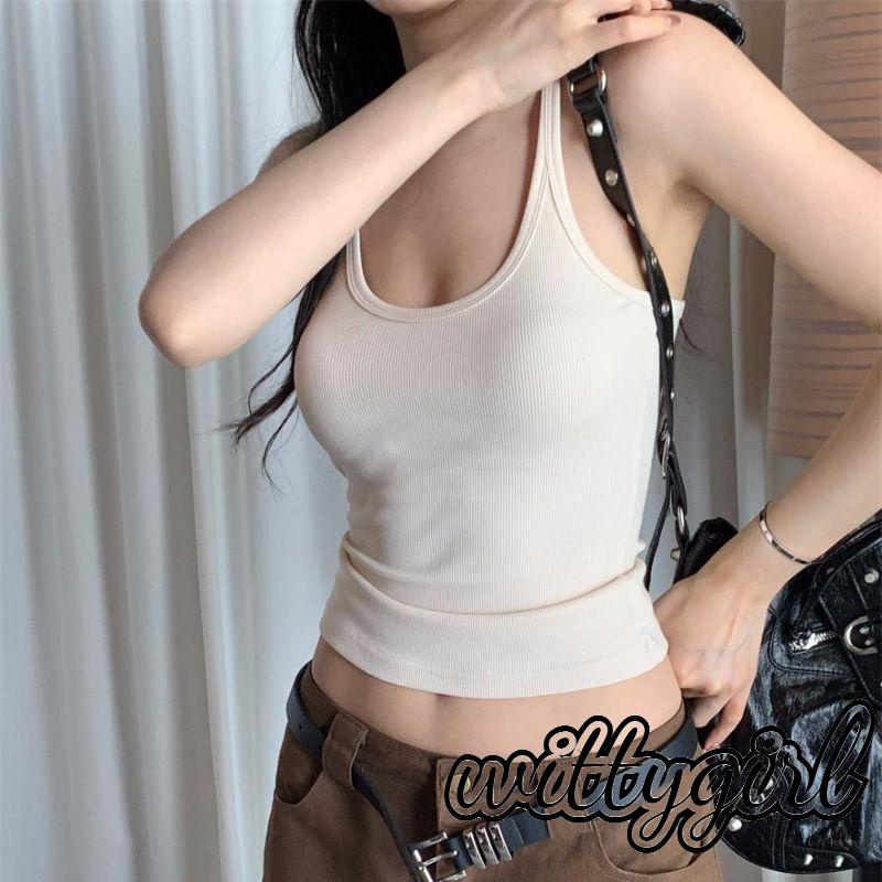 Wirtty-women shaits Basic Tank Tops แขนกุด Scoop คอสีทึบ Slim Fit Tops ความงามเสื้อผ้า