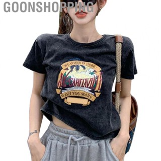 Goonshopping Women Summer Top  Crewneck Retro Prints Short Sleeve Soft Breathable Women Summer Shirt  for Office