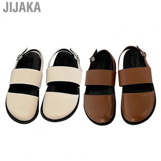 Jijaka Round Toe Women Sandals  PU Leather Women Roman Shoes Lightweight Flat Sole  for Beach