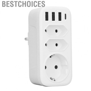 Bestchoices 7 in 1 Multiple Plug  EU DE Conversion Staggered Design 1 Type C Interface EU Plug AC100‑250V 3 Way Multiple Plug  for Travel