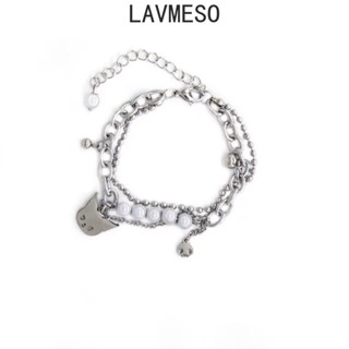 Lavmeso สร้อยข้อมือ จี้ไข่มุกสะท้อนแสง สองชั้น สไตล์ฮิปฮอป Y2K