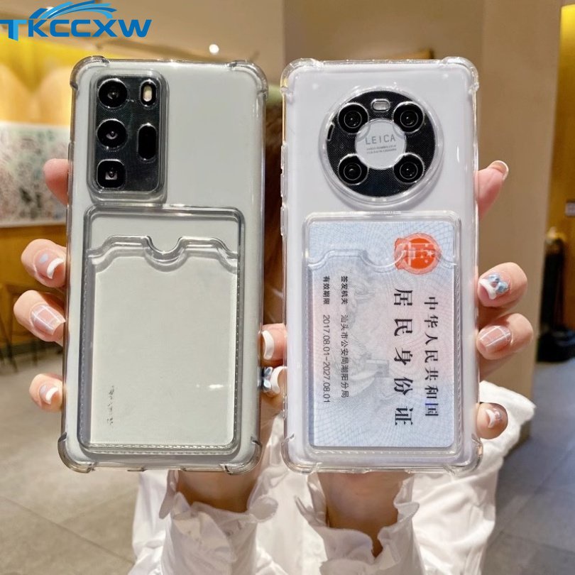เคสโทรศัพท์มือถือแบบนิ่ม ใส กันกระแทก พร้อมช่องใส่บัตร สําหรับ Huawei Mate 40 Mate 30 Mate 50 Pro P30 P40 P50 Pro
