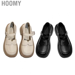 Hoomy Girls Leather Shoes  Flat Leather Shoes Vintage Style Buckle Ankle Strap Round Toe  for Daily