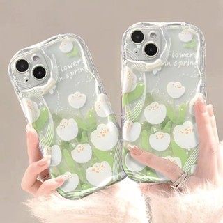 เคสโทรศัพท์มือถือ ซิลิโคนนิ่ม TPU ใส กันตก ป้องกันกล้อง ลายดอกทิวลิป สีขาว สําหรับ iPhone 11 14 Pro 12 13 Mini XS Max X XR 7 8 6 6S Plus SE2020