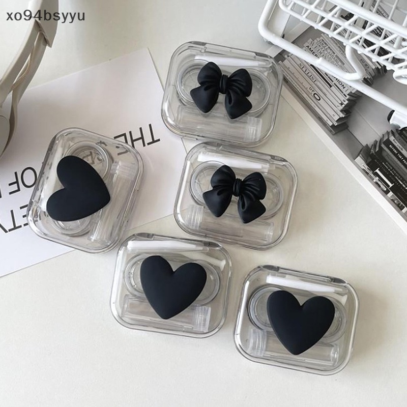 Xo94bsyu คอนแทคเลนส์กรณีสีชมพูโปร่งใส Love Bow กรณีคอนแทคเลนส์สาวความงามแบบพกพานักเรียนกล่อง Eye Car