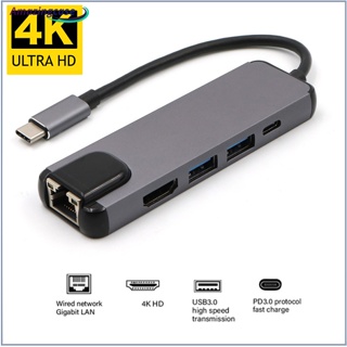 Amaz ฮับขยายพอร์ต Usb c เป็น Rj45 HD-MI Usb 3.0 Type c 4k Thunderbolt 3 Usb-c