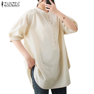 Zanzea เสื้อเชิ้ตลําลอง คอปกตั้ง แขนครึ่งส่วน สง่างาม สําหรับผู้หญิง