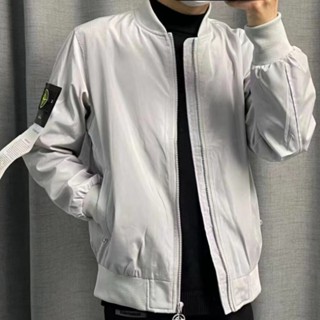 STONE ISLAND [พร้อมส่ง] เสื้อแจ็กเก็ตกันลม ไนล่อน 100% มีซิป ปักลายหิน คลาสสิก สําหรับผู้ชาย