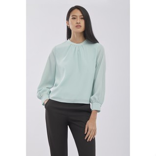 ESPADA เสื้อเบลาส์แขนยาวคอจีน ผู้หญิง สีเขียว | Stand Collar Blouse | 1006