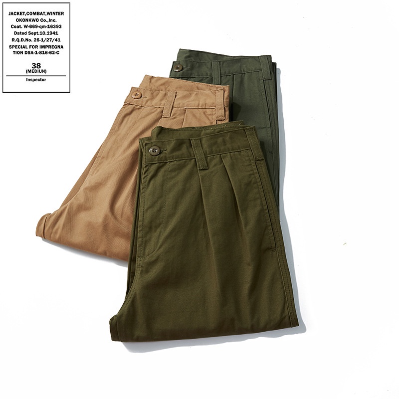 Okonkwo Basic Slim Fit 9 จุดกางเกงผู้ชายหนา 9 จุด Workwear กางเกงลําลองกางเกงสลิง