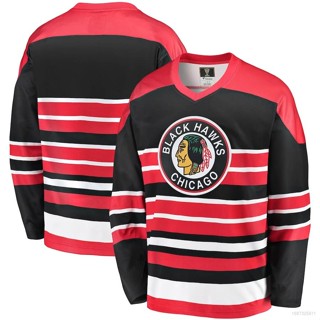 เสื้อกีฬาแขนยาว ลาย NHL Chicago Blackhawks Jersey สีแดง สีดํา พลัสไซซ์