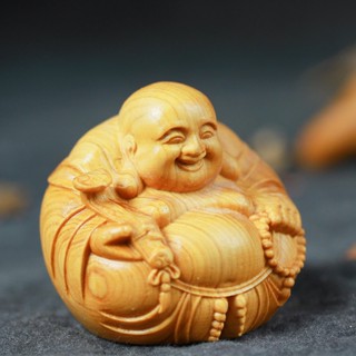 [New product in stock] Cliff Wood carving Maitreya Buddha Wood smiling Buddha craft gift a group of amiable log carving Buddha statue handpiece quality assurance S1IQ