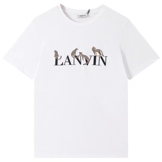 Lanvin Langfan&amp;#039; ใหม่ ผ้าฝ้าย พิมพ์ลายเสือดาว นําโชค สําหรับผู้ชาย &amp;#039; s และผู้หญิง &amp;#039; s เสื้อยืดลําลอง คอกลม แขนสั้น ทรงหลวม