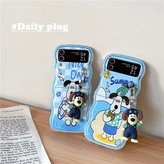 เคสโทรศัพท์มือถือแบบแข็ง กันกระแทก ลายการ์ตูนสุนัขทะเลน่ารัก พร้อมสายโซ่คล้อง สําหรับ Samsung Galaxy Z Flip 4 5G Z Flip 3