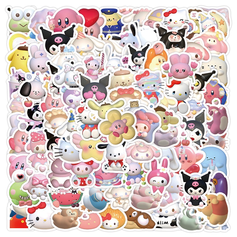 สติกเกอร์ PVC ลาย Sanrio 3D กันน้ํา สําหรับติดตกแต่งกระเป๋าเดินทาง โทรศัพท์ 100 ชิ้น