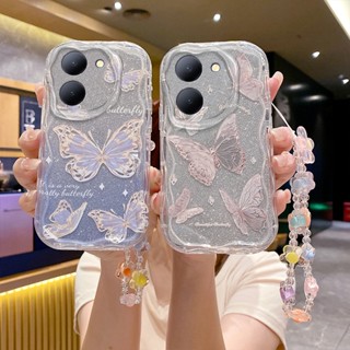 เคสโทรศัพท์มือถือ ลายผีเสื้อ ดอกไม้น่ารัก พร้อมสายคล้องสั้น สําหรับ VIVO Y36 Y02 Y02a Y02t Y02s Y16 Y22 Y22s Y35 Y77 5G Y51 2020 Y31 Y51a Y53s Y15s Y15a Y01