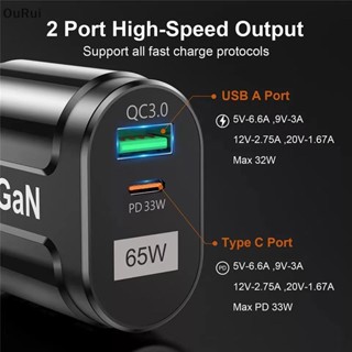 {RUI} Gan ที่ชาร์จ USB C 65W PD USB-C Type C ชาร์จเร็ว EU US UK {OuRui.th}