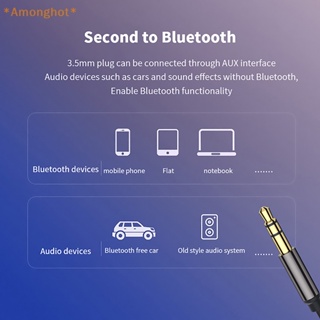 Amonghot&gt; อะแดปเตอร์รับสัญญาณเสียงบลูทูธ 5.0 USB เป็นแจ็ค 3.5 มม. แฮนด์ฟรี คุณภาพสูง สําหรับรถยนต์