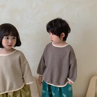 【Kids Fashion】เสื้อแจ็กเก็ตกันหนาว ผ้าฝ้าย แบบบาง ลายทาง ทรงหลวม สไตล์เกาหลี สําหรับเด็กผู้ชาย และผู้หญิง (อายุ 2-12 ปี)