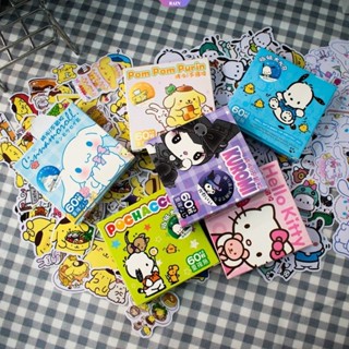 สติกเกอร์ ลายการ์ตูนอนิเมะ Sanrio Kawaii Kuromi Cinnamoroll Hello Kitty Pochacco Pom Pom Purin Pikachu กันน้ํา สําหรับตกแต่งสมุดภาพ 60 ชิ้น [RAIN]