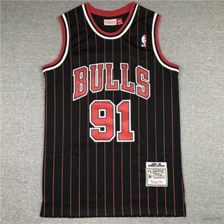 Si เสื้อกีฬาแขนกุด ลาย NBA Jersey Chicago Bulls No.91 Rodman สีดํา สําหรับผู้ชาย และผู้หญิง