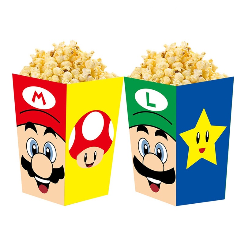 6 ชิ ้ น / ล ็ อต Super Mario Bros พิมพ ์ สี ่ ด ้ าน Popcorn กล ่ อง Candy กล ่ องเด ็ ก Party Supplies