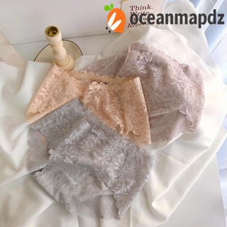 OCEANMAPDZ กางเกงชั้นใน เอวกลาง แต่งลูกไม้ ฉลุลาย สีพื้น สําหรับผู้หญิง