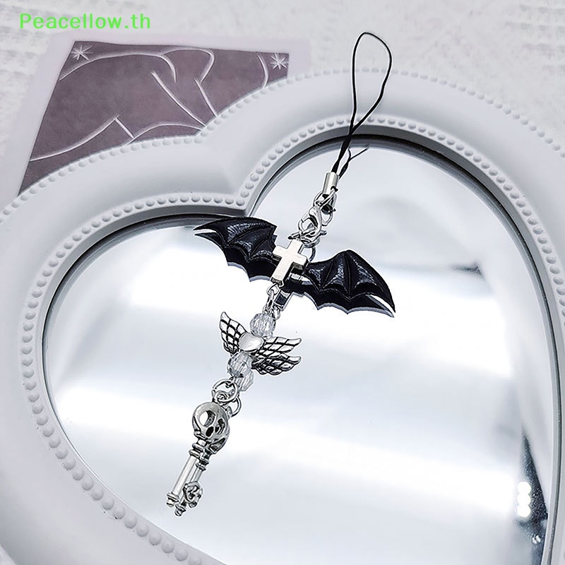 Peacellow สีดํา Punk Y2K โทรศัพท์จี้ Cool สาวหวาน Charm พร้อม Cross อุปกรณ์เสริมสําหรับโทรศัพท์กระเป๋า Lanyard พวงกุญแจ TH