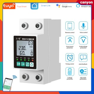 Tuay Wifi Smart Relay 63a Metering Leakage Protector ไฟฟ้าตามเวลาจริง การตรวจสอบแรงดันและกระแสไฟรั่ว Tuya Smart App Control canyon