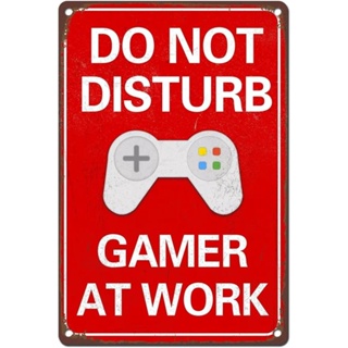 Pobbuk ป้ายโลหะดีบุก ลาย Do Not Disturb Gamer At Work Sign สไตล์วินเทจเรโทร ขนาด 8 นิ้ว x12 นิ้ว สําหรับตกแต่งห้องนอนเด็กผู้ชาย ผู้หญิง