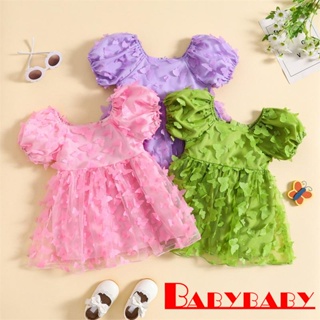 Babybaby-เด็กวัยหัดเดิน เด็กผู้หญิง ฤดูร้อน แขนสั้น พัฟ 3D ผีเสื้อ ตกแต่งชุด Tulle