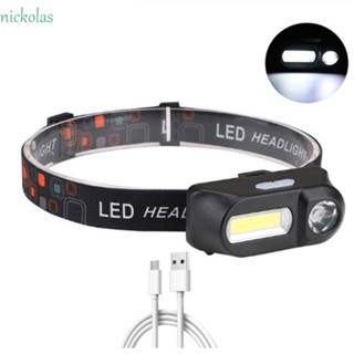NICKOLAS ไฟฉายคาดศีรษะ LED XPE+COB ชาร์จ USB กันน้ํา สําหรับตกปลา