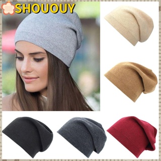 SHOUOUY หมวกถัก ผ้าขนสัตว์ แบบบาง ให้ความอบอุ่น สีพื้น แฟชั่นฤดูหนาว