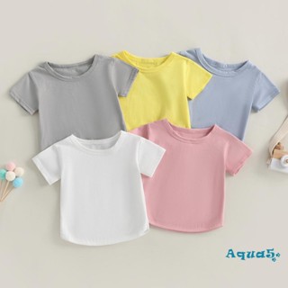 Aqq- เสื้อยืดลําลอง คอกลม แขนสั้น ทรงหลวม สีพื้น แฟชั่นฤดูร้อน สําหรับเด็กผู้หญิง และเด็กผู้ชาย