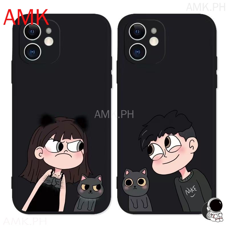 Amk เคสโทรศัพท์มือถือแบบใส กันกระแทก กันรอยเลนส์กล้อง ลายคู่รักโกรธ เด็กผู้ชาย และแมว สําหรับ Samsung S24 S23 S22 S21 S20 FE S10 NOTE 10 20 LITE ULTRA PLUS A55 5G GNCMF GNCMF