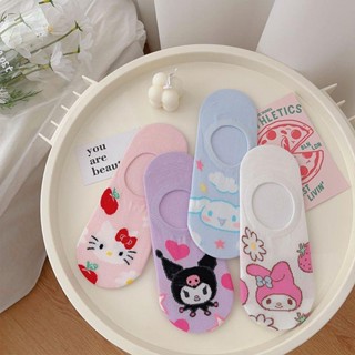 ถุงเท้า ผ้าฝ้าย ปากตื้น ลายการ์ตูน Sanrio Kuromi My Melody Cinnamorll Hellokitty สําหรับเด็กผู้หญิง (1.6)