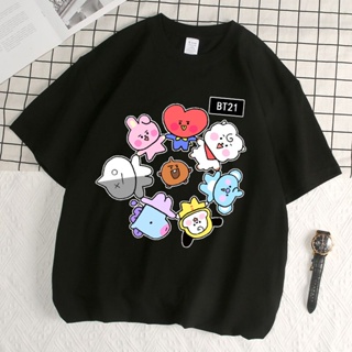 เสื้อยืดแขนสั้น พิมพ์ลายการ์ตูน BTS BT21 Kim Taehyung สําหรับผู้ชาย และผู้หญิง