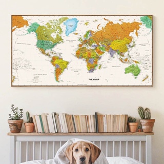 Cuadros World Map ภาพโปสเตอร์ผ้าใบ Hd สไตล์วินเทจ สําหรับตกแต่งผนังบ้าน ห้องนั่งเล่น