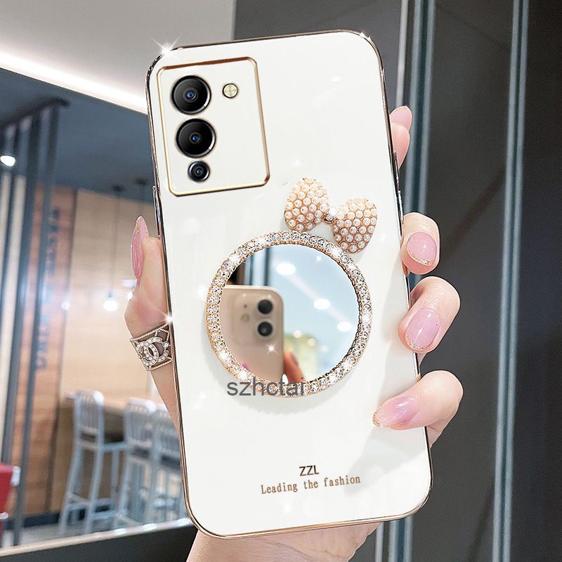 เคส Infinix Note 12 G96 X670 หรูหรา มุก โบว์ กระจกแต่งหน้า ชุบ ซิลิโคน เคสโทรศัพท์ นิ่ม Infinix Note