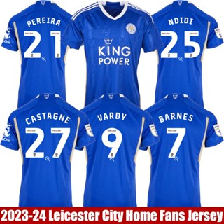 Qy 2023-2024 เสื้อยืดลําลอง แขนสั้น พิมพ์ลาย Leicester City Home Jersey Vardy Ndidi Barnes Castagne Pereira พลัสไซซ์ สําหรับผู้ชาย เหมาะกับการเล่นกีฬา