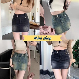 Mini shop🌸พร้อมส่ง🌸 (2306#) กางเกงกระโปรงยีนส์ เอวสูงกระดุม2เม็ด ยีนส์ยืดนิดหน่อย -NZ