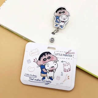 ป้ายชื่อการ์ดCrayon Shin Campus Card Cover โรงเรียนอนุบาล Pick-up Card Holder Meal Card Student Case Access Control Protective Case บัตรพนักงานแนวนอนหน้าอกพจนานุกรม
