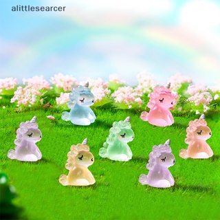 Alittlesearcer ฟิกเกอร์เรซิ่น รูปยูนิคอร์นเรืองแสง ขนาดเล็ก สําหรับตกแต่งบ้าน รถยนต์ แดชบอร์ด 2 ชิ้น