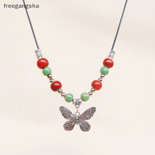 [FREG] Bohemian Vintage Butterfly Necklace Ceramic Beads Adjustable Pendant Bulk Items FDH