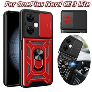 Camera Slide Lens Protection Casing For OnePlus Nord CE 3 Lite 5G 2023 NordCE3Lite Car Mount Automatic Suction Ring Holder Hard Case Shockproof Bracket Phone Case Back Cover