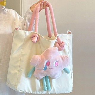 Hot Sale# cute star doll removable large capacity bag womens shoulder messenger bag all-match student canvas bag tote bag 8.9Li