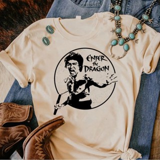 เสื้อยืด พิมพ์ลายกราฟฟิคการ์ตูน Bruce Lee ตลก สําหรับผู้หญิง