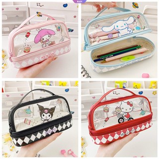 กล่องดินสอ แบบใส ขนาดใหญ่ จุของได้เยอะ ลายการ์ตูนอนิเมะ Hello Kitty Sanrio My Melody Kuromi Cinnamoroll เหมาะกับใส่เครื่องเขียน สําหรับเด็กนักเรียน [RAIN]