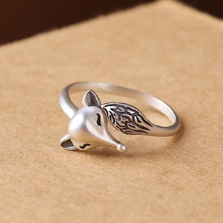 925 Silver Fox Open Ring Girls New Light Luxury Simple Versatile Thai Silver Ring Female Minority Index Finger Ring Jewelry